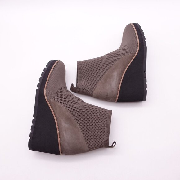 Eileen Fisher Quill Ankle Bootie Wedge Platform Rye Brown Knit Size 10 - Picture 3 of 8